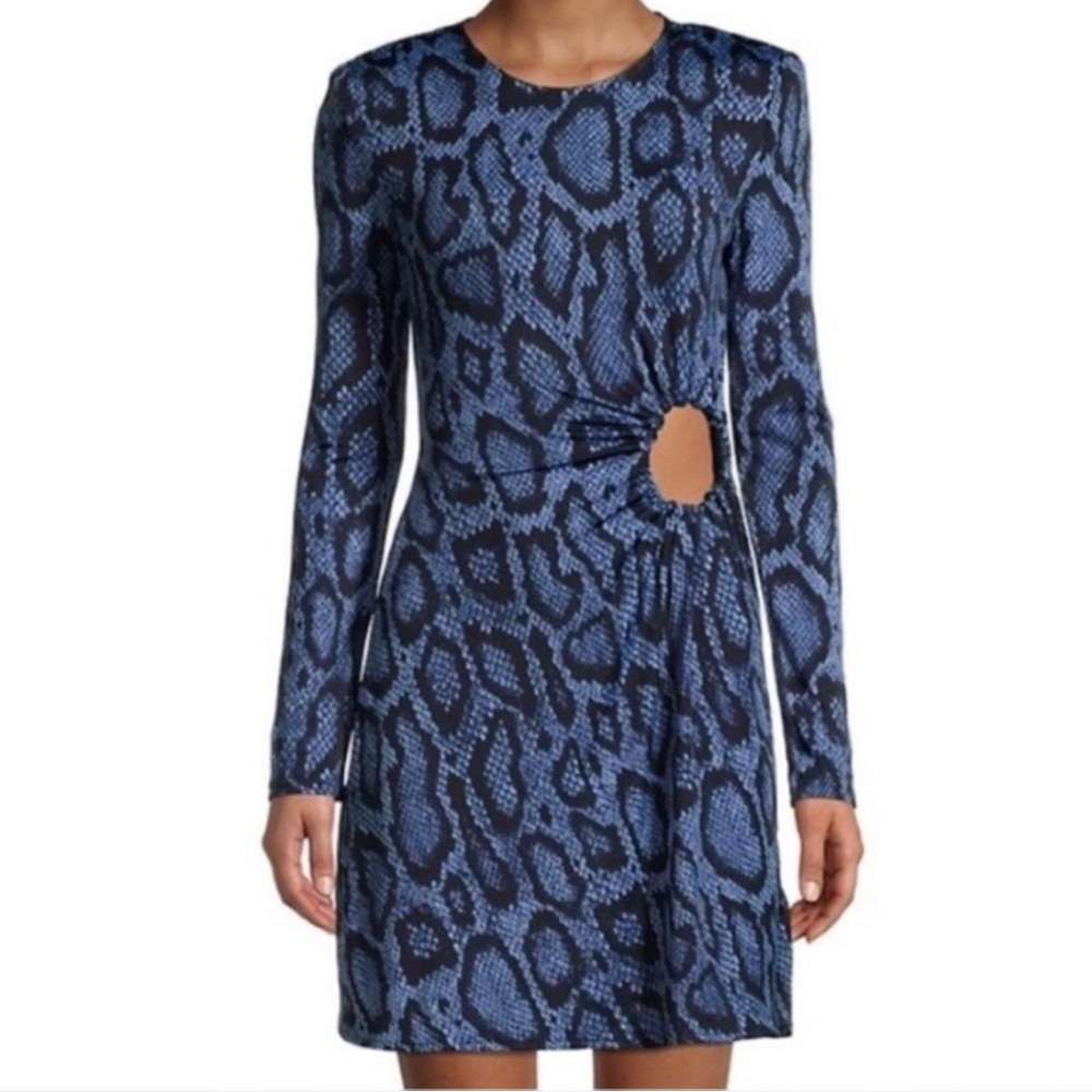 DANIELLE BERNSTEIN Blue and Black Patterned Long Sleeve Dress